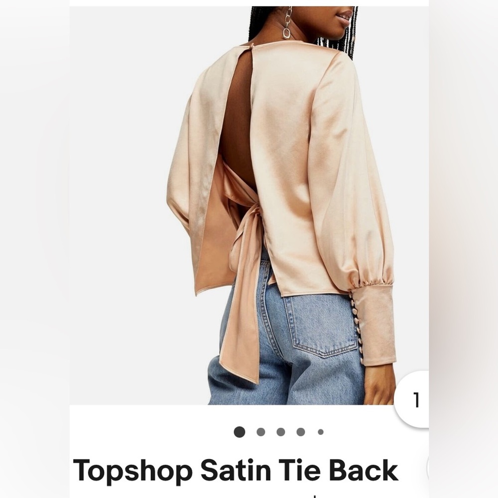 Topshop backless tan Puff Sleeve Blouse with Tie back